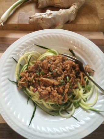 zoodles and spicy peanut chicken